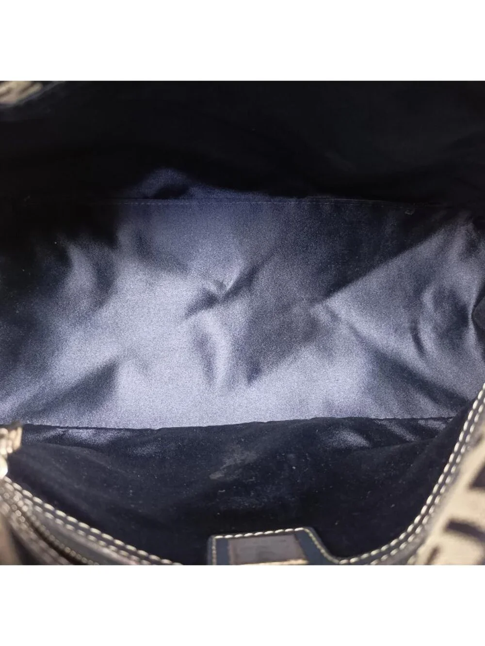 Fendi Mamma Bucket Zucchino Pattern Navy Gray Canvas Leather Shoulder